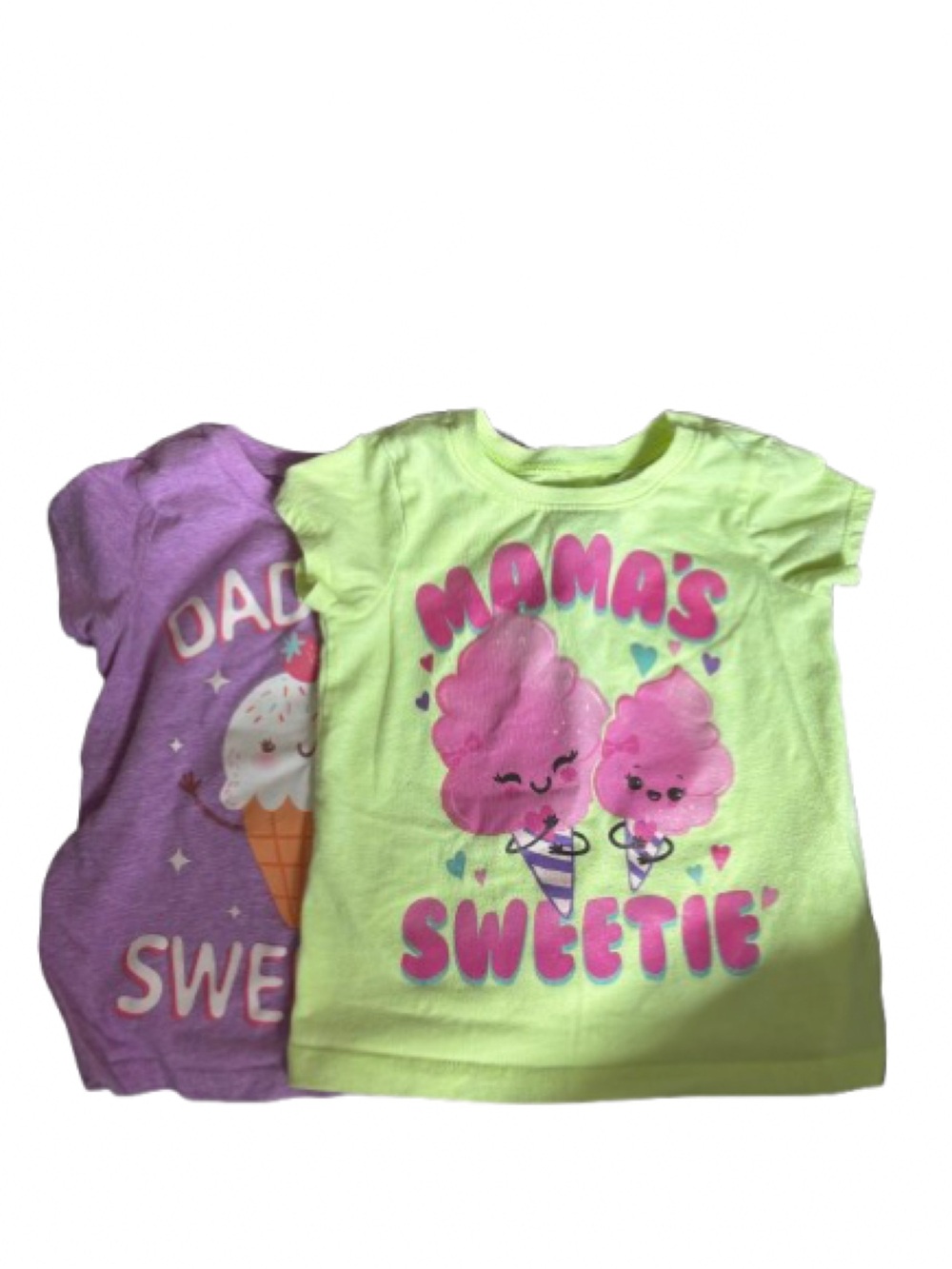 Lime Green & Purple Graphic Tee Set with Pink Cotton Candy Design